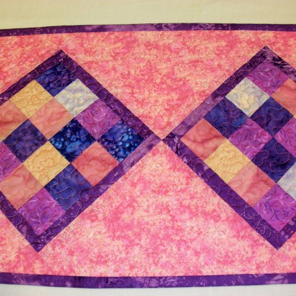 Quilted Pinks & Purples Table Runner 53 1/2" x 12 1/2" Table Topper Handmade - Picture 7 of 14